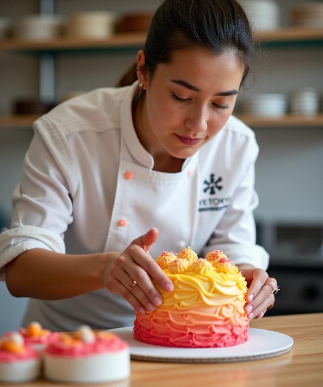Un pasticciere di Tritone Torte che decora con cura una torta.