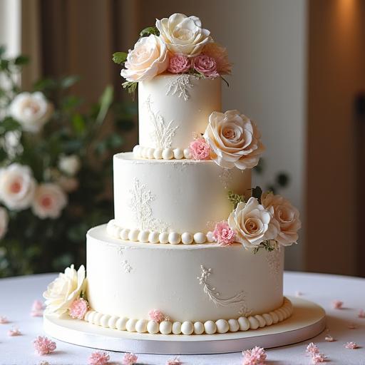 Elegante torta nuziale a più piani personalizzata.